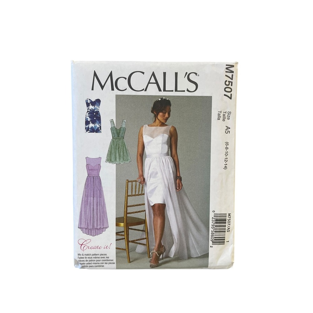 McCall's M7507 Sewing Pattern Misses 6-14 Formal Dress Gown Overskirt Bodice